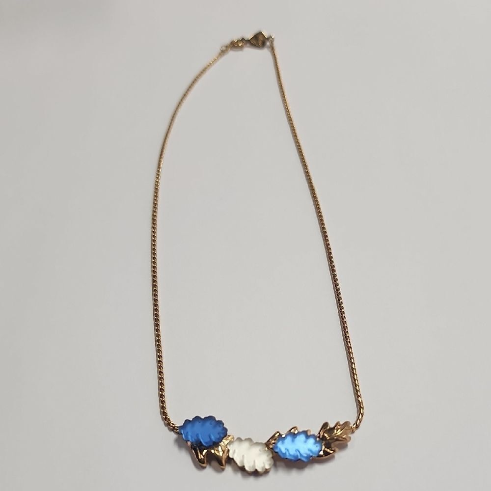 Vintage Biagi Necklace Blue White Leaf Design